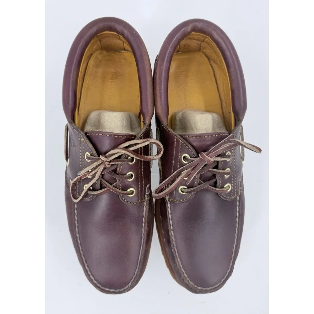 Timberland Heritage 3-Eye Classic Boat Shoes Mens Size 9.5  Burgundy Leather Vtg